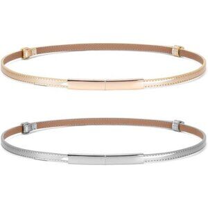 2 Pack Women's Skinny Patent Leather Belt Adjustable Slim Waist Belt for Dress